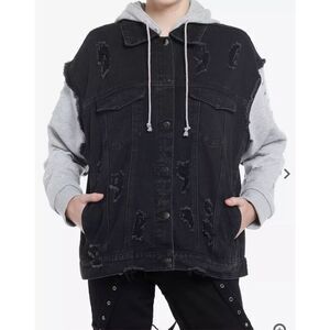 Hot Topic Black and Gray Distressed Hoodie Jacket